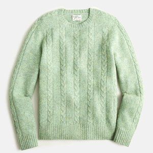 NWT J Crew 100% Wool Brushed Cable Knit Crewneck Sweater in Heather Mint Green